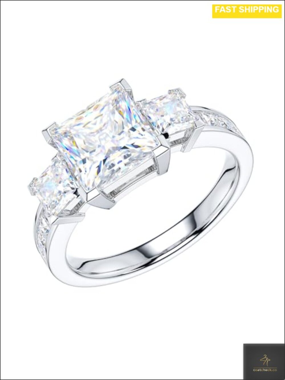 Sterling Silver Moissanite Three Stone Princess Cut Promise Engagement Ring